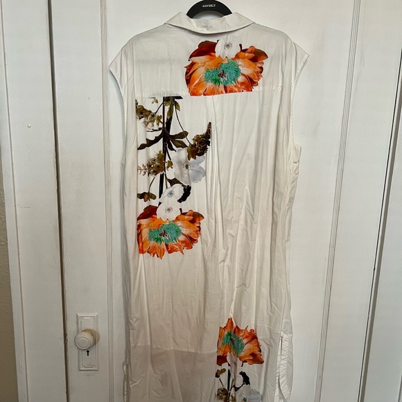 Anthropologie 2X white button down midi dress with floral detail - Picture 6 of 8